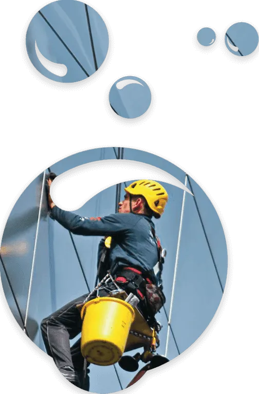grafica bolle con operatore per pulizia vetri